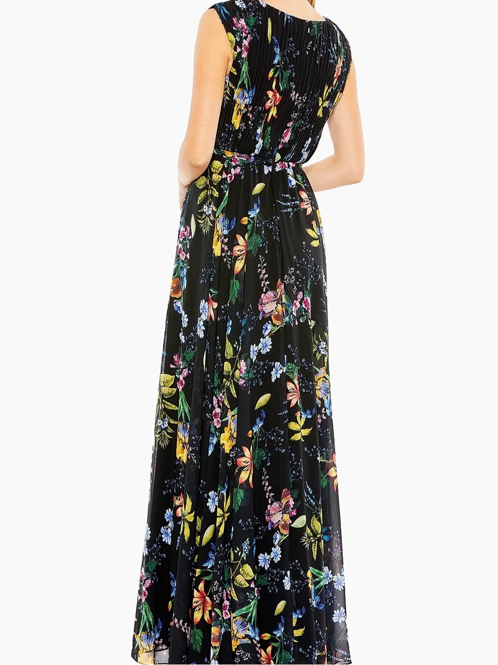 Mac Duggal Pleated Floral A-line Evening Gown - Picture 2 of 5